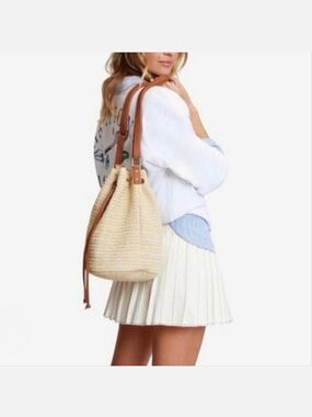 Montce Ali Tan & Cream Raffia Woven Bucket Bag ~ NWT